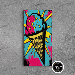 framed canvas ready to hang, pop art ice cream, psychedelic ice cream cone, framed canvas print, large wall art, wall de