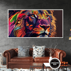framed canvas ready to hang, pop art lion framed canvas print wall art , natural and vivid wall decor , modern wall art,