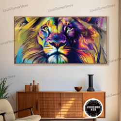 framed canvas ready to hang, pop art lion framed canvas print wall art , vivid wall decor , modern wall art, extra large