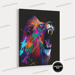 framed canvas ready to hang, pop art lion roar, psychedelic framed canvas print, lions in the zoo, bold as a lion, lions
