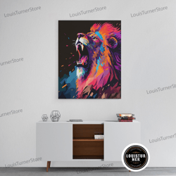 framed canvas ready to hang, pop art lion roar, psychedelic framed canvas print, lions in the zoo, bold as a lion, lions