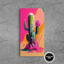 framed canvas ready to hang, pop art mexico cactus art, synthwave pink art, framed canvas print, southwest saguaro cactu