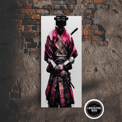 framed canvas ready to hang, portrait of a cyberpunk samurai with cybernetic augments, framed canvas print, ready to han