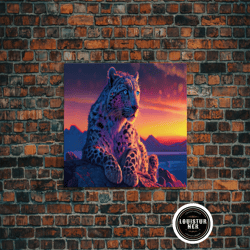 framed canvas ready to hang, portrait of a leopard at sunset, vaporwave art, framed canvas print, framed wall art, anima