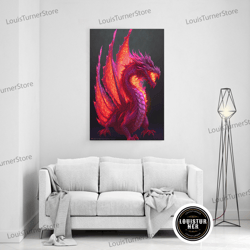 framed canvas ready to hang, portrait of a ruby red dragon, fantasy art, framed canvas print, wall art, wall decor