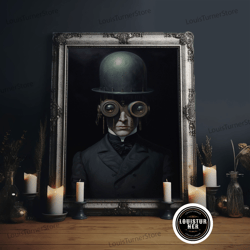 framed canvas ready to hang, portrait of a victorian steampunk cyborg, framed canvas print or canvas, cool halloween dec