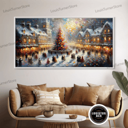 framed canvas ready to hang, retro style christmas canvas print framed canvas print christmas village winter wonderland