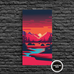framed canvas ready to hang, retro synthwave desert landscape art, framed canvas print, unique sunset art, living room w