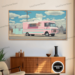 framed canvas ready to hang, retro vaporwave ice cream truck, framed canvas print, vintage style decor, photography prin