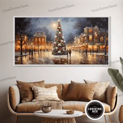 framed canvas ready to hang, retrochristmas village for christmas, framed canvas print, christmas wall art, christmas de