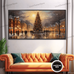 framed canvas ready to hang, retrochristmas village for christmas, framed canvas print, christmas wall art, christmas de