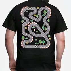 play car race on dad's back, mat road car race track t-shirt, dad mom father's day family gift, playmat tshirt, daddy's