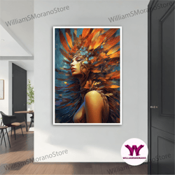 high quality decorative wall art, colorful woman canvas painting, floral woman wall art, woman in flower dress canvas ar