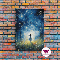 decorative wall art, firefly art, fantasy art, girl in forest, teen girl room decor, canvas print, wall art, vertical pr
