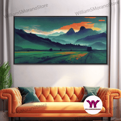 Decorative Wall Art, Glowing Watercolor Landscape, Ready To Hang Canvas Print, Cool Unique Wall Decor, Framed Wall Art,