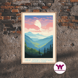 decorative wall art, great smoky mountains national park travel poster art, canvas print wall art, tennesee travel art,