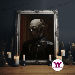 decorative wall art, halloween cyborg, creepy art, framed canvas print, spooky home decor, halloween wall art, halloween