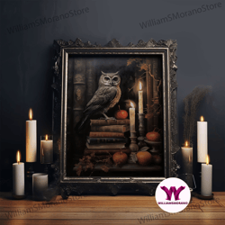 decorative wall art, halloween owl print, the witch's familiar, framed canvas print, halloween decor, halloween canvas a