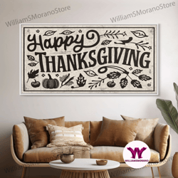 decorative wall art, happy thanksgiving modern farmhouse sign, dining room wall sign kitchen decor large framed canvas p