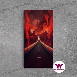 decorative wall art, highway to hell, canvas print, halloween wall art, spooky home decor
