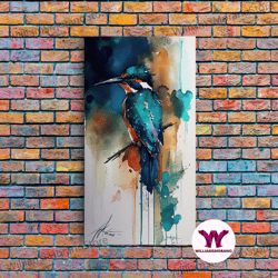 decorative wall art, kingfisher watercolor - kingfisher art, belted kingfisher, kingfisher watercolor, bird watercolor,