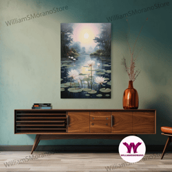 decorative wall art, lake wall art, lotus wall print, sunset print, canvas print, wall art, vertical art, birthday gift,