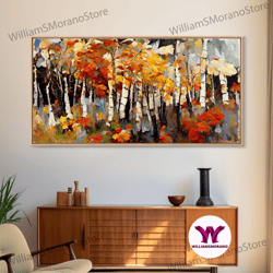 decorative wall art, large birch trees canvas print boho wall decor autumn birch forest landscape art silver birch trees