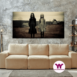 decorative wall art, little witches gothic victorian haunted art, spooky halloween decor, framed canvas print, halloween