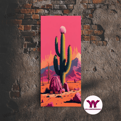 decorative wall art, mexico cactus art, synthwave pink art, framed canvas print, southwest saguaro cactus succulent art,