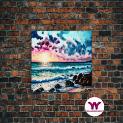 decorative wall art, modern beach house art framed canvas print whimsical minimalist decor cottagecore watercolor painti