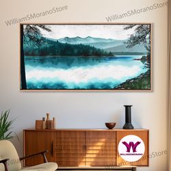 Decorative Wall Art, Mountain Lake, Watercolor Landscape Painting Canvas Print - Ready To Hang Large Gallery Wrapped Can