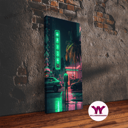 decorative wall art, neon tokyo streets, 80s retro style tokyo art, framed canvas print