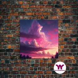 decorative wall art, pink clouds vintage style canvas print california landscape painting vast plains national park desk