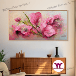 decorative wall art, pink flowers canvas print, oil painting style, living room wall art, guest room art, boho wall deco