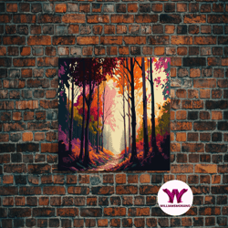 decorative wall art, pop art style fall forest landscape, framed canvas print, unique living room wall art, above sofa a