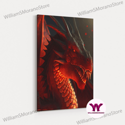 decorative wall art, portrait of an evil ruby red dragon, fantasy art, framed canvas print, wall art, wall decor