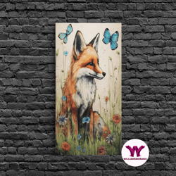 decorative wall art, red fox wall art, 24 x 36 wall art, woodland spring decor, canvas wall hanging, rustic farmhouse de