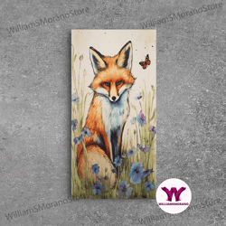 decorative wall art, red fox wall art, 24 x 36 wall art, woodland spring decor, canvas wall hanging, rustic farmhouse de