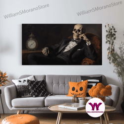 decorative wall art, renaissance skeleton painting, vintage poster, art poster print, dark academia, haunting ghost, hal