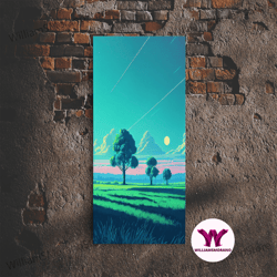 decorative wall art, retrowave landscape pixel art, soothing art, framed canvas print, light pastel sunset