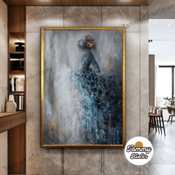 decorative wall art, decorate the living room, bedroom and workplace, woman in blue dress, floral pattern woman, fashion