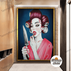 decorative wall art, decorate the living room, bedroom and workplace, knife mirror canvas print, woman with makeup canva