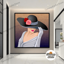 Decorative Wall Art, Decorate The Living Room, Bedroom and Workplace, Lady In Floral Hat Canvas Painting, Modern Woman W