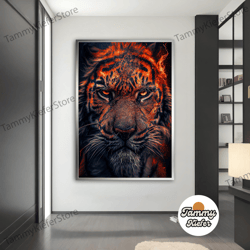 decorative wall art, decorate the living room, bedroom and workplace, tiger canvas painting, fiery tiger poster, angry t