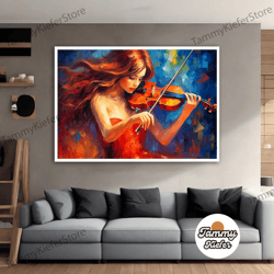 decorative wall art, decorate the living room, bedroom and workplace, woman playing violin canvas print, red violinist c