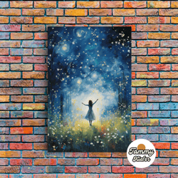 high quality decorative wall art, firefly art, fantasy art, girl in forest, teen girl room decor, canvas print, wall art