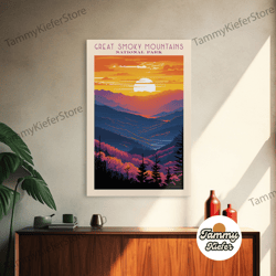 high quality decorative wall art, great smoky mountains national park travel poster art, canvas print wall art, tennesee