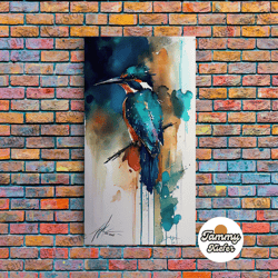 high quality decorative wall art, kingfisher watercolor - kingfisher art, belted kingfisher, kingfisher watercolor, bird