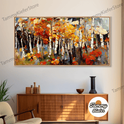 high quality decorative wall art, large birch trees canvas print boho wall decor autumn birch forest landscape art silve