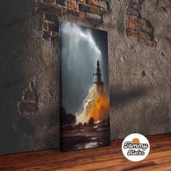 high quality decorative wall art, lighthouse oil painting canvas print, light house landscape print, lighthouse in a sto